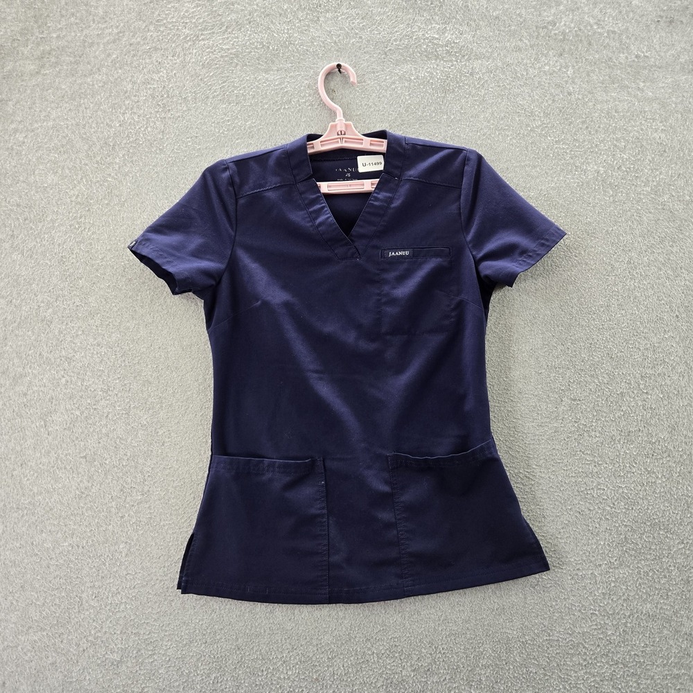 Jaanuu Women Scrub Top XS Navy J96172 Button Short Sleeve